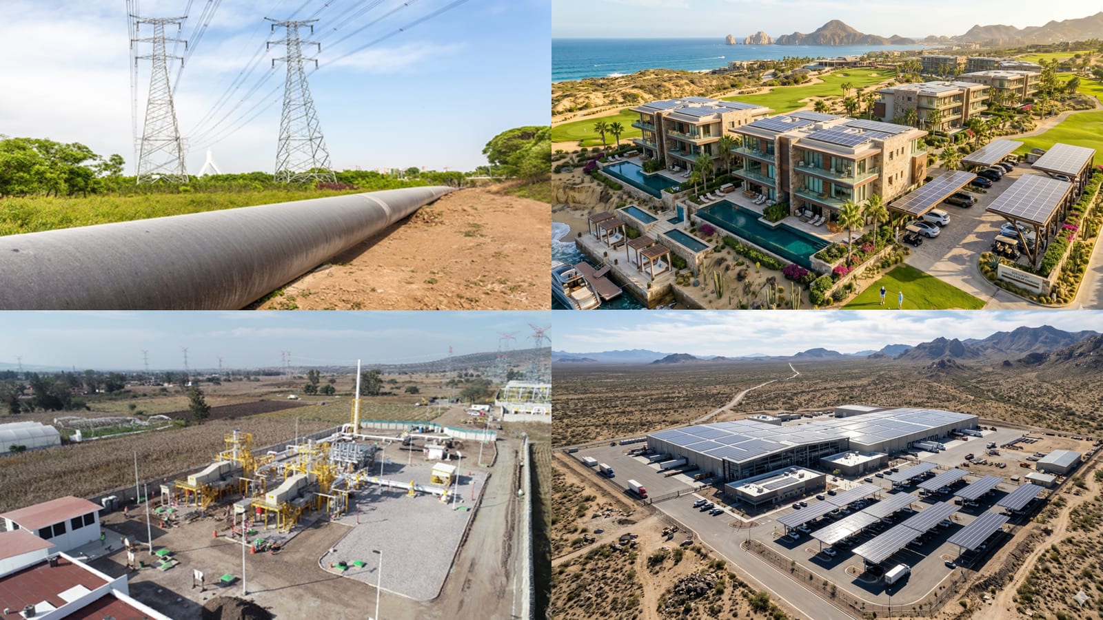 Proyectos de Streamline: líneas de transmisión y gasoducto, desarrollo inmobiliario, estación de gas natural y planta industrial con energía solar